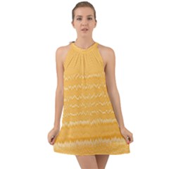 Boho Saffron Yellow Stripes Halter Tie Back Chiffon Dress by SpinnyChairDesigns