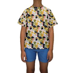 Hexagon Tropical Pattern Kids  Short Sleeve Swimwear by designsbymallika