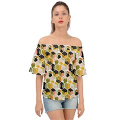 Hexagon Tropical Pattern Off Shoulder Short Sleeve Top by designsbymallika