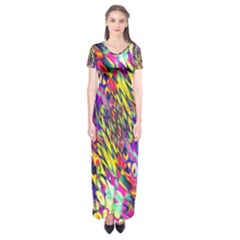 Colorful Jungle Pattern Short Sleeve Maxi Dress by SpinnyChairDesigns