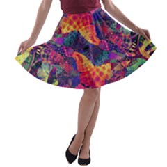 Colorful Boho Abstract Art A-line Skater Skirt by SpinnyChairDesigns
