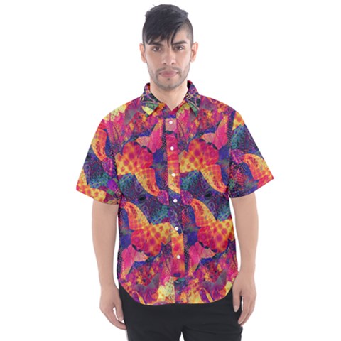 Colorful Boho Abstract Art Men s Short Sleeve Shirt by SpinnyChairDesigns
