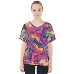 Colorful Boho Abstract Art V-neck Dolman Drape Top by SpinnyChairDesigns