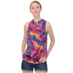 Colorful Boho Abstract Art High Neck Satin Top by SpinnyChairDesigns