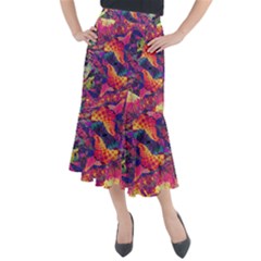 Colorful Boho Abstract Art Midi Mermaid Skirt by SpinnyChairDesigns