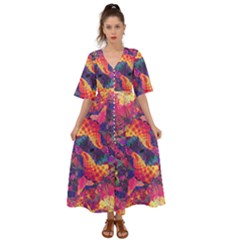 Colorful Boho Abstract Art Kimono Sleeve Boho Dress by SpinnyChairDesigns