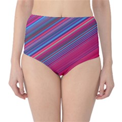 Boho Pink Blue Stripes Classic High-waist Bikini Bottoms by SpinnyChairDesigns