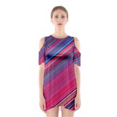 Boho Pink Blue Stripes Shoulder Cutout One Piece Dress by SpinnyChairDesigns