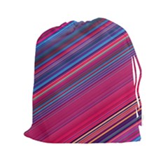 Boho Pink Blue Stripes Drawstring Pouch (2xl) by SpinnyChairDesigns