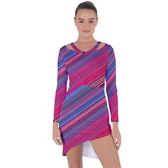 Boho Pink Blue Stripes Asymmetric Cut-out Shift Dress by SpinnyChairDesigns