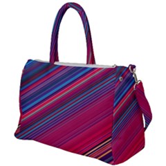 Boho Pink Blue Stripes Duffel Travel Bag by SpinnyChairDesigns