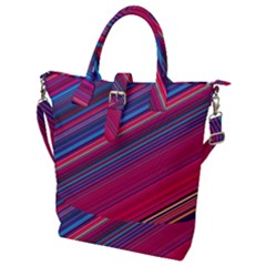 Boho Pink Blue Stripes Buckle Top Tote Bag by SpinnyChairDesigns
