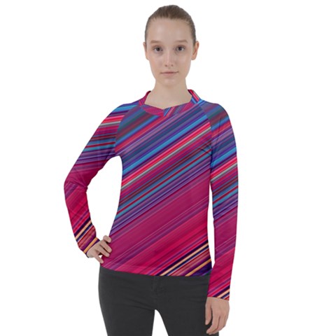 Boho Pink Blue Stripes Women s Pique Long Sleeve Tee by SpinnyChairDesigns