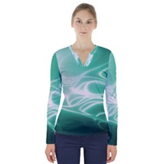 Biscay Green Glow V-neck Long Sleeve Top by SpinnyChairDesigns
