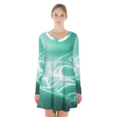 Biscay Green Glow Long Sleeve Velvet V-neck Dress by SpinnyChairDesigns