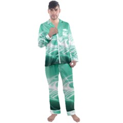 Biscay Green Glow Men s Long Sleeve Satin Pyjamas Set by SpinnyChairDesigns