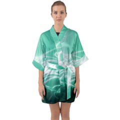 Biscay Green Glow Half Sleeve Satin Kimono  by SpinnyChairDesigns