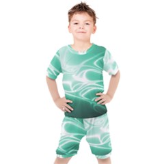 Biscay Green Glow Kids  Tee And Shorts Set by SpinnyChairDesigns