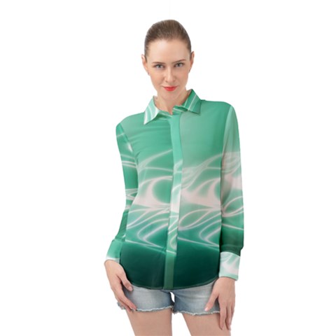 Biscay Green Glow Long Sleeve Chiffon Shirt by SpinnyChairDesigns