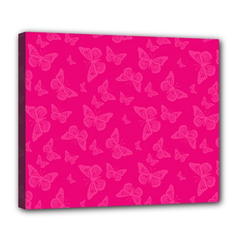 Magenta Pink Butterflies Pattern Deluxe Canvas 24  x 20  (Stretched)