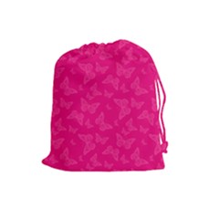 Magenta Pink Butterflies Pattern Drawstring Pouch (large) by SpinnyChairDesigns