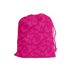 Magenta Pink Butterflies Pattern Drawstring Pouch (Large)