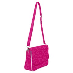 Magenta Pink Butterflies Pattern Shoulder Bag with Back Zipper