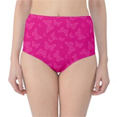 Magenta Pink Butterflies Pattern Classic High-Waist Bikini Bottoms