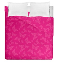 Magenta Pink Butterflies Pattern Duvet Cover Double Side (Queen Size)