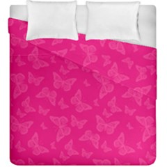 Magenta Pink Butterflies Pattern Duvet Cover Double Side (King Size)