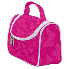 Magenta Pink Butterflies Pattern Satchel Handbag by SpinnyChairDesigns