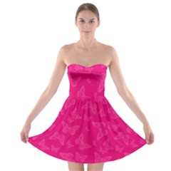 Magenta Pink Butterflies Pattern Strapless Bra Top Dress