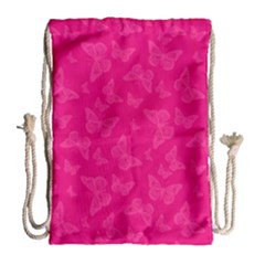 Magenta Pink Butterflies Pattern Drawstring Bag (Large)