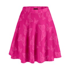 Magenta Pink Butterflies Pattern High Waist Skirt