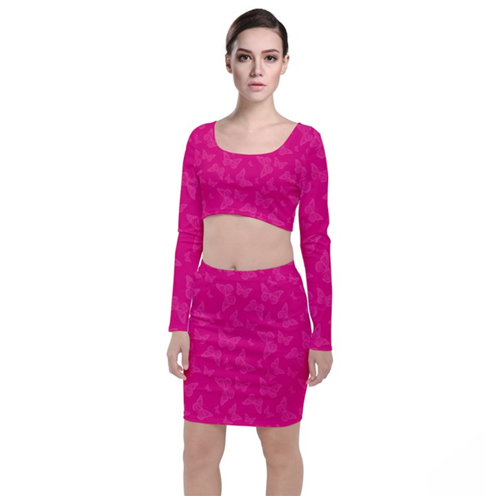 Magenta Pink Butterflies Pattern Top and Skirt Sets