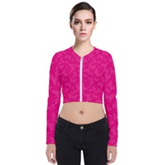 Magenta Pink Butterflies Pattern Long Sleeve Zip Up Bomber Jacket