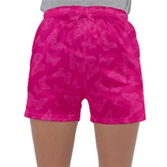 Magenta Pink Butterflies Pattern Sleepwear Shorts