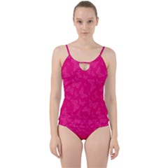 Magenta Pink Butterflies Pattern Cut Out Top Tankini Set