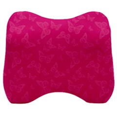 Magenta Pink Butterflies Pattern Velour Head Support Cushion