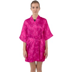 Magenta Pink Butterflies Pattern Half Sleeve Satin Kimono 