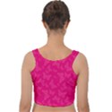 Magenta Pink Butterflies Pattern Velvet Crop Top View2