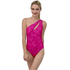 Magenta Pink Butterflies Pattern To One Side Swimsuit