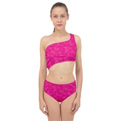 Magenta Pink Butterflies Pattern Spliced Up Two Piece Swimsuit