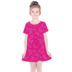 Magenta Pink Butterflies Pattern Kids  Simple Cotton Dress