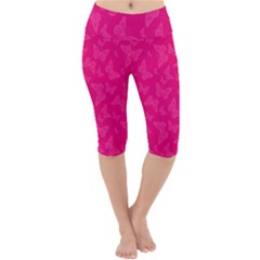 Magenta Pink Butterflies Pattern Lightweight Velour Cropped Yoga Leggings