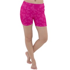Magenta Pink Butterflies Pattern Lightweight Velour Yoga Shorts