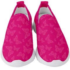 Magenta Pink Butterflies Pattern Kids  Slip On Sneakers