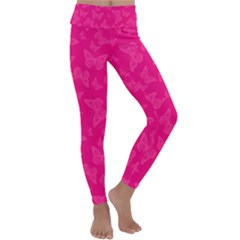 Magenta Pink Butterflies Pattern Kids  Lightweight Velour Classic Yoga Leggings