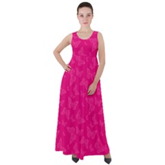 Magenta Pink Butterflies Pattern Empire Waist Velour Maxi Dress