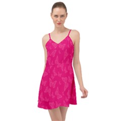 Magenta Pink Butterflies Pattern Summer Time Chiffon Dress